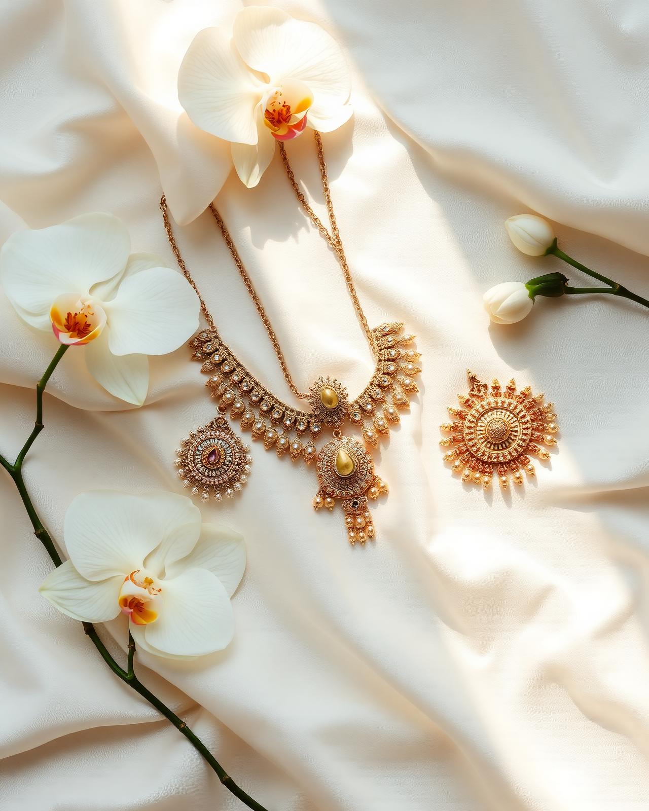 Bridal kundan jewellery flatlay